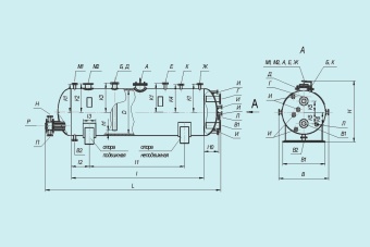 Чертеж Горизонтальные аппараты ГЭЭ с эллиптическими днищами и трубным пучком